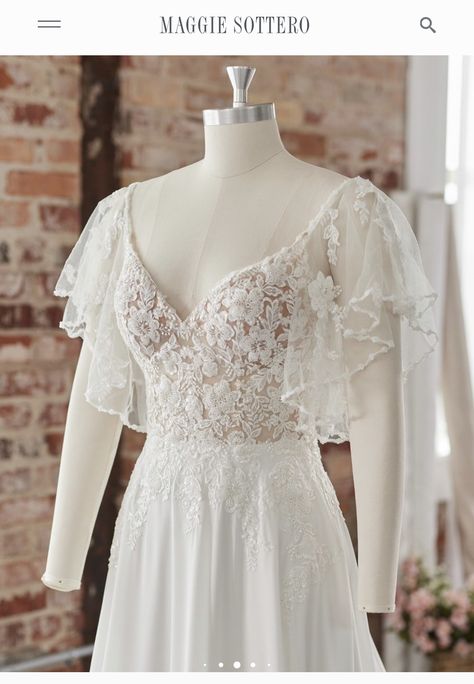 Bridal Closet, Maggie Sottero Wedding Dresses, Chiffon Wedding Dress, Designer Wedding Gowns, Sleeve Wedding Dress, Maggie Sottero, Beaded Trim, Wedding Dress Inspiration, Dream Wedding Dresses