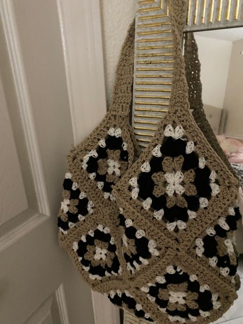 13 granny square bag Crochet Bag Neutral, 13 Granny Square Bag, Black Granny Square Bag, Brown Granny Square, Granny Square Bag Layout, Brown Rectangular Crochet Bag With Granny Square, Brown Granny Square Bag, Brown Crochet Tote Bag With Granny Square, Handmade Brown Square Crochet Bag