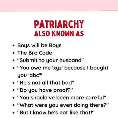 Women's Rights News on Instagram: "Credit: @bebadass.in #boyswillbeboys #brocode #submisive #patriarchy #hesnotallthatbad #haveproof" What Is Patriarchy, Patriarchy Quotes, Feminism Quotes, Bodily Autonomy, Social Quotes, Awareness Quotes, Radical Feminism, Human Decency, Feminist Quotes