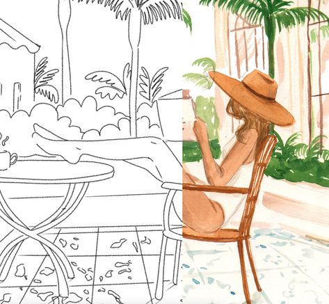 Coloring Pages by Sabina Fenn, Tropical Destination, Downloadable Coloring Pages for Adults, Coloring Pages for Women Coloring Pages For Women, Downloadable Coloring Pages, Sabina Fenn, Adults Coloring, Coloring Pages For Adults, Tropical Destinations, Selling Prints, Printer Paper, Featured Art