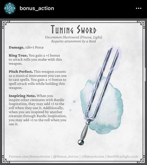 Dnd 5e Magic Trident, Bard Item Dnd, Dnd Magic Items Homebrew Uncommon, Dnd Magic Item Bard, Dnd Magic Items Homebrew Bard, Uncommon Dnd Magic Items, Dnd Bard Items, Dnd Weopens, Useless Magical Items Dnd