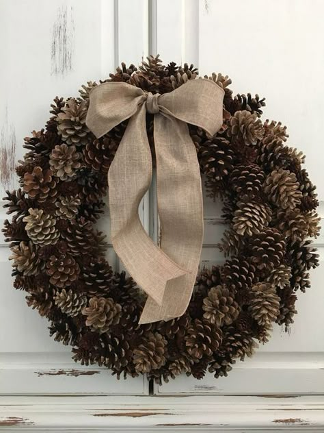 Follow The Yellow Brick Home - Simple and Elegant Fall Wreath Ideas DIY Fall Wreaths Pinecones Crafts, Julkransar Diy, Diy Fall Wreaths, Elegant Fall Wreaths, Dekoratívne Vence, Pine Cone Wreath, Shabby Chic Wreath, Cone Wreath, Cone Crafts