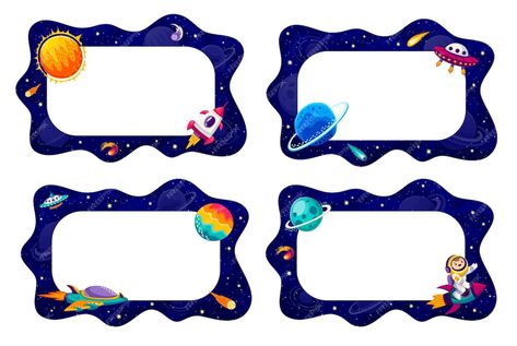 Space Name Tags For School, Astronaut Name Tag Printable, Space Name Tags, Name Tag Ideas, School Labels Printables, Preschool Language Arts, School Stickers Labels, Hello Kitty School, Space Landscape