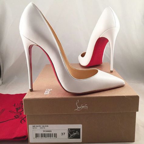 White Louboutin Heels, Red Bottom Heels Christian Louboutin, Expensive Heels, Pretty Heels, Fancy Heels, Fashion Shoes Heels, Cute Shoes Heels, Shoes Heels Classy, White High Heels