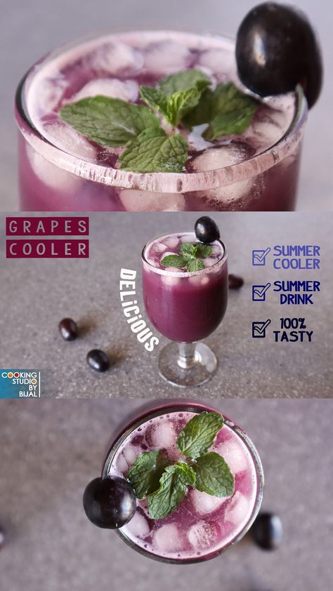 Grapes cooler, grapes mocktail, grapes juice Grape Drinks, Grapes Juice, Grape Juice Drinks, Summer Coolers, Juicing For Health, Juice Drinks, Grape Juice, Summer Special, Youtube Link