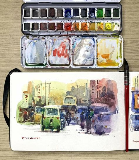 Watercolour Sketchbook, Aquarelle Art, Travel Art Journal, Watercolor Journal, Watercolour Inspiration, Seni Cat Air, Watercolor Sketchbook, Painting Art Lesson, 수채화 그림