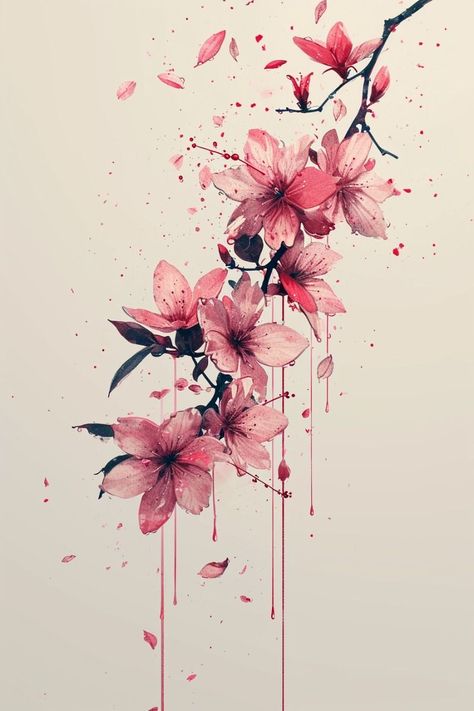 Japanese Flowers Tattoos, Japanese Flower Drawing, Japanese Flower Painting, Cherry Blossom Tattoo Shoulder, Tattoo Sakura, Sakura Painting, Watercolor Tattoo Ideas, Blossom Tree Tattoo, Sakura Tattoo