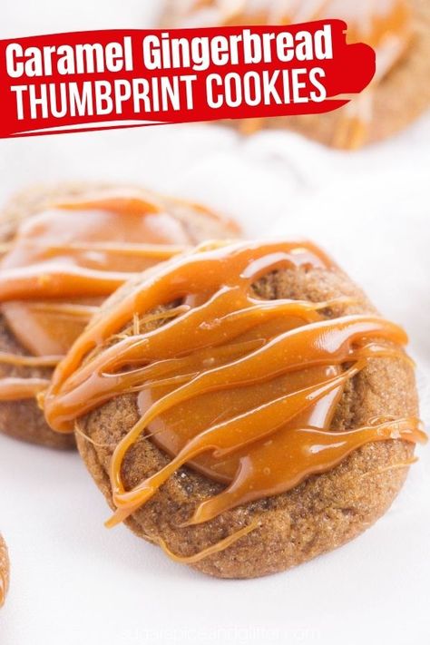 Molasses Thumbprint Cookies, Chocolate Caramel Thumbprint Cookies, Christmas Caramel Cookies, Gingerbread Thumbprints, Caramel Christmas Cookies, Gingerbread Thumbprint Cookies, Christmas Thumbprint Cookies, Caramel Thumbprint Cookies, Decadent Cookies