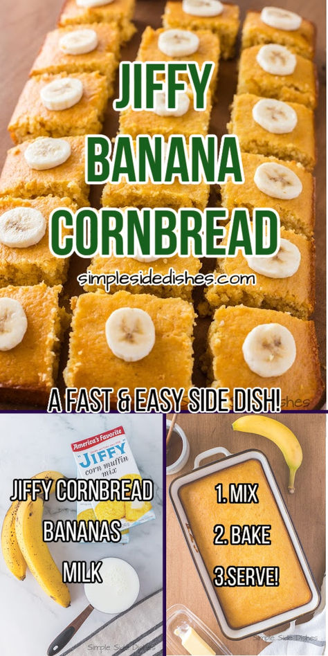 Banana Cornbread is the perfect blend of sweet and savory flavor that gives you an unforgettable cornbread. In this blog post, we��’ll dive into what makes Cornbread with bananas a wonderful addition to any home cooks recipe box! #simplesidedishes #banana #cornbread #bananacornbread #homemade #delicious #fruity Jiffy Cornbread Recipes Sweet, Cornbread Dessert Recipes, Fall Cornbread, Banana Dishes, Banana Cornbread, Cornbread Dessert, Flavored Cornbread, Jiffy Mix Recipes, Jiffy Recipes