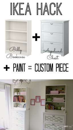 This is AWESOME!  Using basic, inexpensive Ikea furniture and paint and stack them for the look of a totally custom piece! Dresser Bookshelf, Interior Ikea, Ikea Furniture Hacks, Decor Ikea, Furniture Hacks, Ikea Diy, Ikea Furniture, Ikea Hacks, Redo Furniture