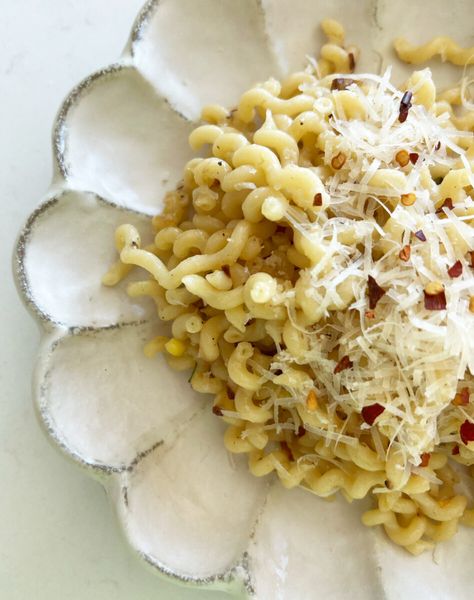 Curly Garlic Butter Noodles - Oh Joy! Curly Pasta, Curly Noodles, Garlic Butter Noodles, Butter Noodles, Buttered Noodles, Oh Joy, Fresh Corn, Cooking Together, The Breakfast