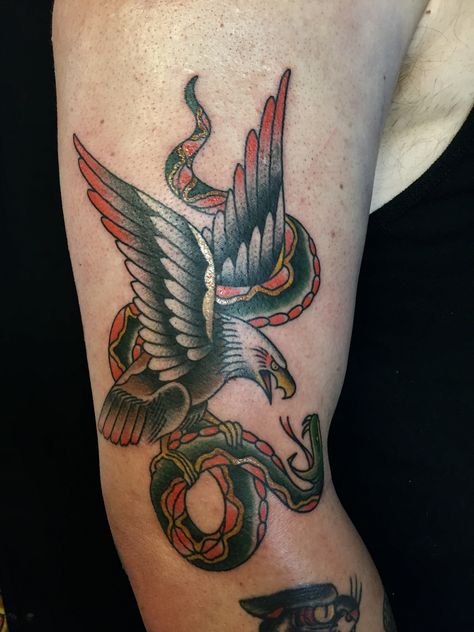 #americantraditional #sailorjerry Sailor Jerry Eagle, Bird Catching Fish, Snake Tattoo Traditional, Eagle And Snake Tattoo, Traditional Sailor Tattoos, Eagle And Snake, Tattoo Sailor, Sailor Jerry Tattoo, Jerry Tattoo