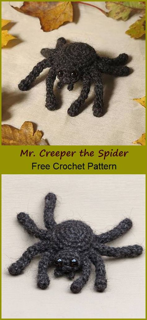 Mr. Creeper the Spider Pattern - Your Crafts No Sew Spider Crochet Pattern Free, Crochet A Spider Web, Crochet Tiny Spider Pattern, Crochet Spiders Free Patterns, Crochet Mini Spider, Spooky Amigurumi Free Pattern, Crochet Spider Pattern Free, Halloween Crochet Patterns Free Easy, Spider Crochet Pattern Free