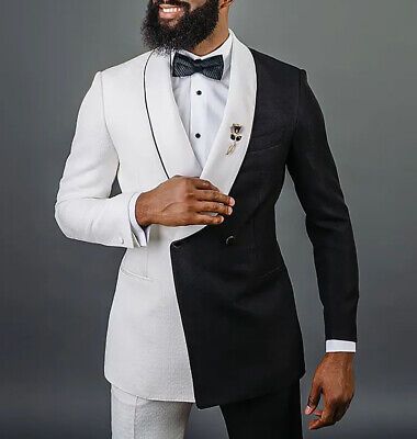 Men's Black White Suits Wedding Tuxedos Double Breasted Shawl Lapel Blazer Suits | eBay Off White Suits For Men Wedding, Black And White Suits For Men, Black And White Suit For Men, Outfit Boda, Tuxedo White, Custom Made Prom Dress, Black And White Tuxedo, Man Outfit, Chrysler Cars