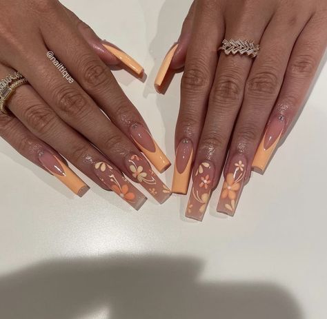 Graduation Nails, Dope Nail Designs, Vacation Nails, Long Acrylic, Acrylic Nails Coffin Short, Acrylic Nails Coffin, Orange Nails, Square Acrylic Nails, Prom Nails