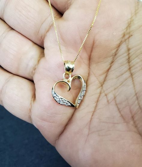 14K Solid Yellow Real Gold Heart Valentine Pendant CZ Charm - Etsy Serbia Chain Necklace For Men, Premium Jewelry, Nouveau Jewelry, Box Chain Necklace, Necklace Clasps, Gold Box, Art Nouveau Jewelry, Necklace For Men, Photo Pose