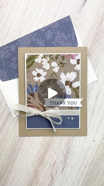 Jaimie - Paper Crafter on Instagram: "Here’s a quick and easy handmade card that takes no time at all!!!

It lets the beautiful patterned paper do all the work with just a sweet sentiment and some added details. 

We’re breaking the myth that paper crafting is complicated, takes a lot of time, and is expensive. 

There’s nothing complex about this card, it took no time at all, and it doesn’t require any machines or big tools!

Stampin’ Up!’s Wildly Flowering pack of patterned paper is gorgeous!!

The brilliance of this card is that both patterns are on the same sheet so you cut the bottom off of it, and you’re good to go!!

Comment LINK for a closer look into what was used to make this handmade thank you card!!

#handmadecards #stampinup #papercrafting #makeitdontbuyit #stressrelieving #cr Beautiful Greeting Cards Handmade, Making Thank You Cards, Thank You Card Making Ideas, Handmade Thank You Cards Ideas, Easy Thank You Cards, Creative Thank You Card Design, Thank You Card Ideas Homemade, Creative Cards Handmade, Diy Thank You Cards