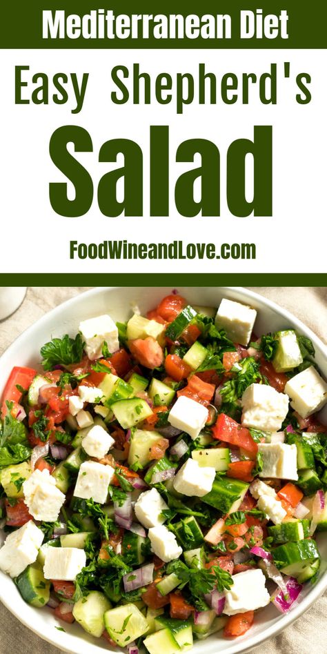 Simple and Delicious Shepherd's Salad , so easy to make! This is a great vegetarian, low fat, gluten free, and Mediterraneand diet friendly salad recipe! Low Fat Salads, Diet Salad Recipes, Med Diet, Balanced Diet Plan, Baking Powder Uses, Best Salad Recipes, Best Diet Plan, Mediterranean Diet Recipes, No Carb Diet