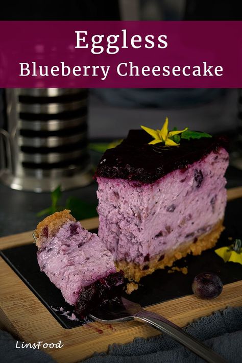 This easy eggless blueberry cheesecake is a heavenly combination of creamy, with touches of tart and sweet from the blueberries. #egglesscheescake, #eggless, #cheesecakes, #linsfood Eggless Blueberry Cake, Eggless Cakes, Blueberry Cheesecake Recipe, Springform Pan Cake, Blueberry Topping, Cheesecake Cake, Blue Berry, Digestive Biscuits, Bake Cheesecake