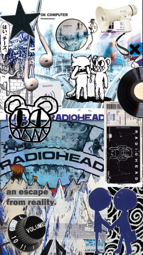 collage, radiohead, blue, cute Wallpaper Ideas Phone, Phone Wallpapers Aesthetic, Phone Wallpaper Art, Anime Phone Wallpaper, Abstract Phone Wallpaper, Phone Wallpaper Abstract, Phone Wallpaper Ideas, Radiohead Poster, Art Phone Wallpaper