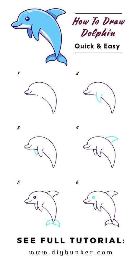 Drawing Dolphin, Illustration Lessons, Draw A Dolphin, Steps Drawing, Trin For Trin Tegning, Dolphin Drawing, Drawing Lessons For Kids, Desen Realist, Durga Painting