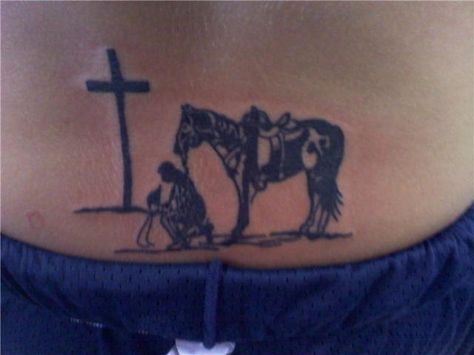 Praying cowboy Tattoo On Waist, Grandpa Tattoo, Cowboy Tattoo, Cowboy Cross, Wizard Tattoo, Button Tattoo, Lizard Tattoo, Cowboy Tattoos, Country Tattoos