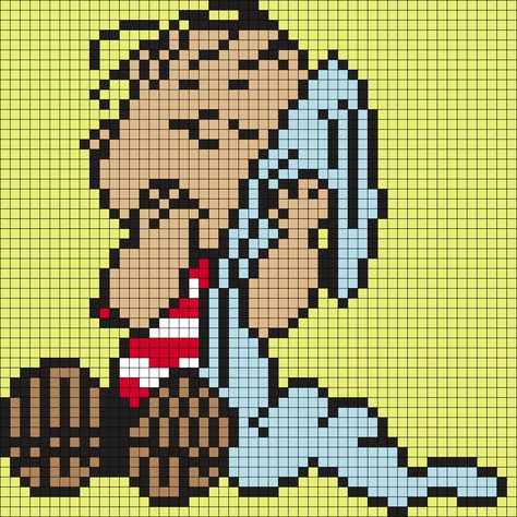 Linus And His Blanket (from Peanuts) Perler Bead Pattern / Bead Sprite C2c Crochet Blanket, Kandi Cuffs, Crochet Graph, Pony Bead Patterns, Pixel Crochet, Kandi Patterns, Bead Sprite, C2c Crochet, Pixel Pattern