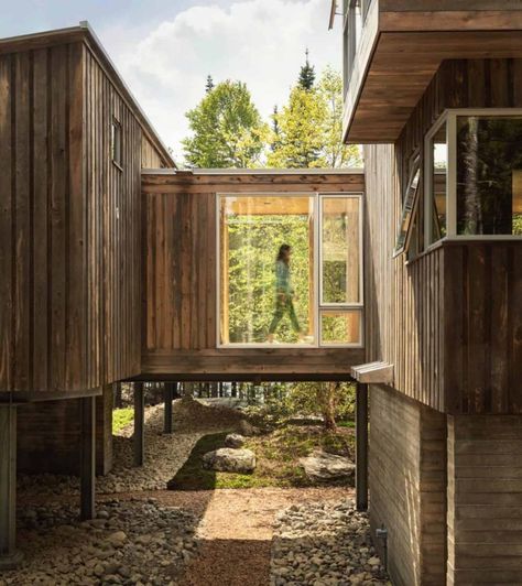 Coastal Cabin On Stilts With Ocean Views Peeking Through The Trees Rustic Modern Cabin, Cabin On Stilts, Coastal Cabin, House On Stilts, Steel Columns, Getaway Cabins, Modern Cabin, Stilts, Structural Engineering