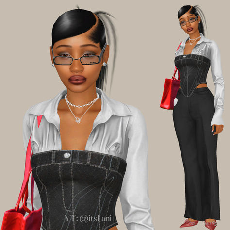 Office Siren trend but in the sims 🥰 Sims 4 My Own Business Mod, Sims 4 Office Siren Cc, Sims 4 Cc Office Siren, Office Siren Sims 4 Cc, Sims 4 Office Siren, Black Arachnia, Sims 4 Office, Office Siren, Sims4 Cc