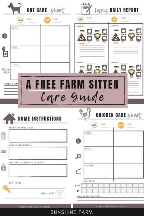 Vacation as a Homesteader or Hobby Farmer with a FREE Farm Sitter Care Guide | includes 11 printable pages that you can customize to fit your needs. This will work great whether someone is watching your home, garden, cats, dogs, or other animals! #homestead #hobbyfarm #freeprintables Homesteading Diy, Farm Plans, Homestead Farm, Farm Business, Alpaca Farm, Farm Lifestyle, Future Farms, Mini Farm, Living Off The Land