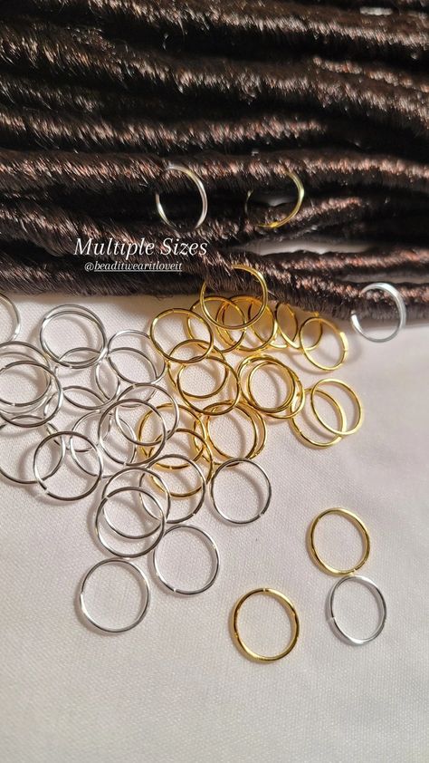 Gold Hair Rings, Braids And Twist, Braid Rings, Dreadlocks Braids, Braids Twist, Hair Charms, Loc Jewelry, Hair Jewels, Small Braids