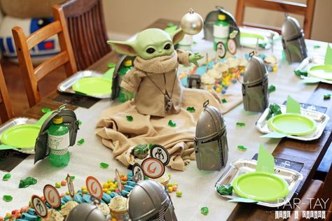 Mandalorian Party Decoration Ideas - Party Like a Cherry Grogu Birthday Party Ideas, Grogu Party Ideas, Mandalorian Party Decorations, Mandalorian Birthday Party Ideas, Grogu Birthday, Baby Yoda Party, Mandalorian Party, Mandalorian Birthday, Star Wars Theme Birthday