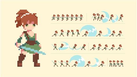 Simple Pixel Art Character Design, Pixel Art Platformer Character, Pixel Sprite Sheet, Pixel Art Sprite Sheet, Sprite Sheet Character, Top Down Pixel Art, Character Sprite Sheet, Pixelart Character, Pixel Art Sprite