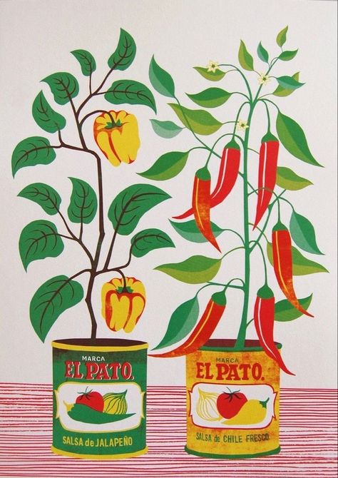 Illustration House, Chilli Peppers, 동화 삽화, Risograph Print, Soyut Sanat Tabloları, Chilli Pepper, Arte Sketchbook, Plant Illustration, Plant Print