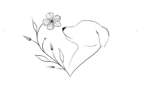 Flowers And Dog Tattoo, Fine Line Dog Flower Tattoo, Pet Tattoos Memorial, Dog And Flower Tattoo Minimalist, Small Mom Tattoos, Cat And Dog Flower Tattoo, Dog Tattoos For Women, Dog Silhouette Tattoo, Dog Mom Tattoo