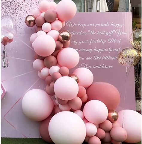 Rose Gold Balloon Garland, Rose Balloon, Pink Balloon Garland, String Balloons, Gold Balloon Garland, Hot Pink Butterfly, Pink And Gold Birthday Party, Pink Gold Birthday, Rose Gold Chrome