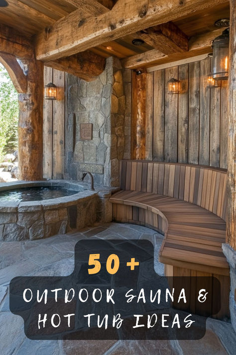 Discover 50 designs to transform your outdoor space into a relaxing and luxurious retreat with saunas and hot tubs. From rustic cabins to modern setups, these ideas offer tranquility and style. Explore how to create your own personal oasis. Click to see these inspiring ideas! 🧖‍♂️🛁 #OutdoorRetreat #SaunaAndHotTub #HomeInspo #RelaxingSpaces #RusticCabins #ModernDesigns #LuxuryIdeas Indoor Outdoor Showers, Dream Hot Tub, Wood Fired Sauna Outdoor, Garden Showers Outdoor, Sauna Design Outdoor, Outdoor Sauna And Hot Tub, Outdoor Bathhouse, Outdoor Hot Tub Ideas, Outdoor Bath House