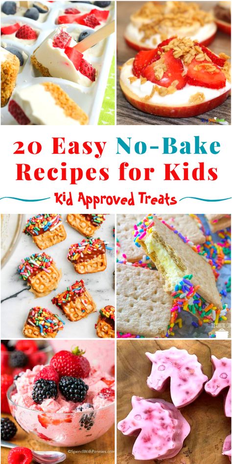 No Bake Recipes For Kids, Easy No Bake Recipes, Recipes For Kids To Make, No Bake Recipes, Preschool Cooking, Resepi Biskut, Baking Recipes For Kids, Easy Snacks For Kids, Kids Cooking Recipes