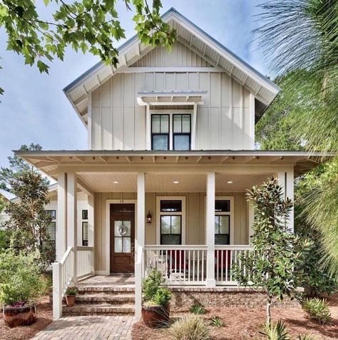 C H E R I on Instagram: “In a sea of white farmhouses, be the cream one 💕How sweet and refreshing is this house! Love the porch, the b&b, the brick foundation, and…” Country Farmhouse Exterior, Tiny House Plans Small Cottages, Modern Farmhouse Exterior Design, Small Cottage Designs, Farmhouse Style Exterior, Small Cottage House Plans, Farmhouse Exterior Design, Small Cottage Homes, Small Cottages