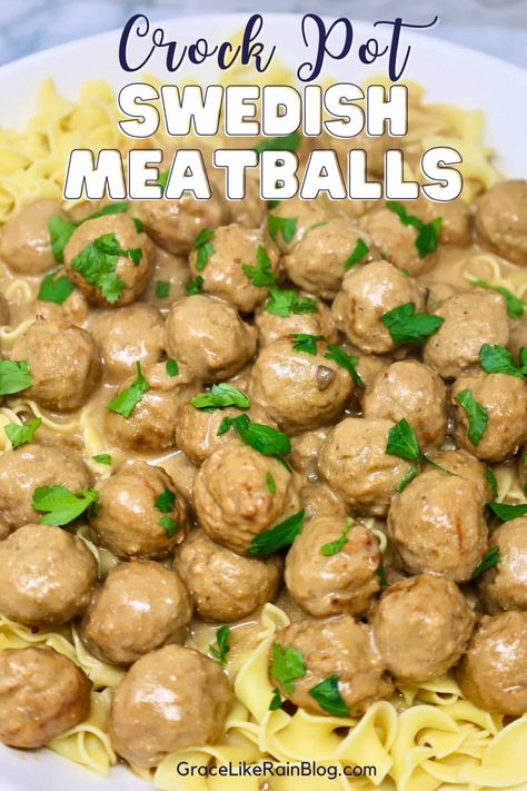 Crock Pot Swedish Meatballs - Grace Like Rain Blog Meatballs Crockpot Swedish, Crockpot Gravy Meatballs, Frozen Swedish Meatball Recipe, Easy Slow Cooker Swedish Meatballs, Easy Swedish Meatball Recipe Crock Pots, Swedish Meatballs In Crockpot, Swedish Meatballs Sour Cream, Easy Sweedish Meatballs, Appetizer Meatballs Crockpot