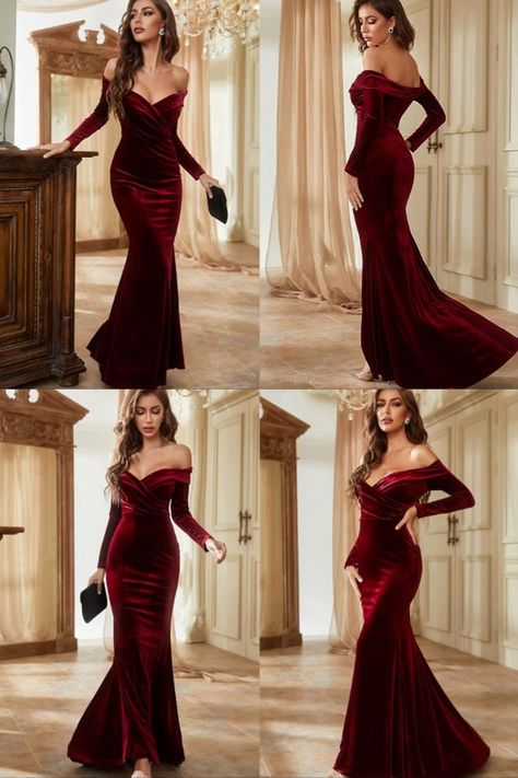 Gorgeous - Formal - Sexy - Long Sleeve - Beautiful - Fitted - Flare Bottom - Hot - Fall Dress - Spicy - Stunning - Pretty ❤️🍒 Velvet Gowns Evening Dresses, Velvet Gowns, Dinner Gowns, Dresses Long Sleeves, Fall Sweater Dress, Long Sleeve Velvet Dress, Prom Dresses Sleeveless, Fall Dress, Mermaid Evening Dresses