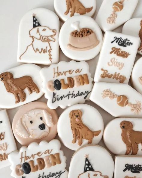 Golden Birthday Cookies, Mcdonalds Cookies, Teachers Appreciation Week Gifts, Royal Iced Cookies, Puppy Birthday Parties, Dog Cakes, Golden Birthday, Puppy Birthday, Dog Birthday Party