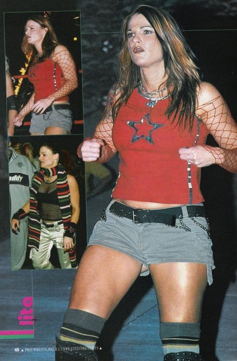 Lita Lita Wwe Outfits, Wwe Lita Outfits, Female Wrestling Outfits, Lita Outfit, Y2k Punk Aesthetic, Litas Outfit, Lita Wwe, Lita Wrestler, Amy Dumas