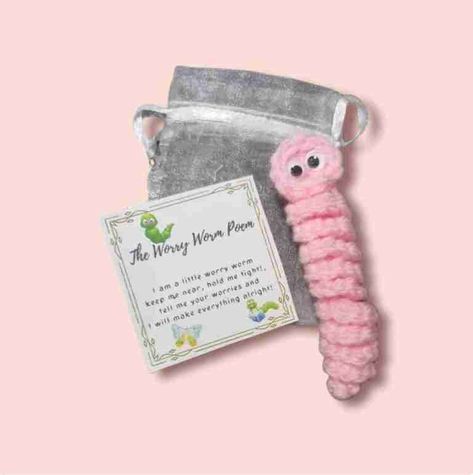 Worry Worm Pet Etsy Worry Worm Poem, Crochet Worry Worm, Worry Worms, Worry Worm, Crochet Craft Fair, Letter Box Gift, Senior Activities, Hold Me Tight, Halloween Crochet Patterns