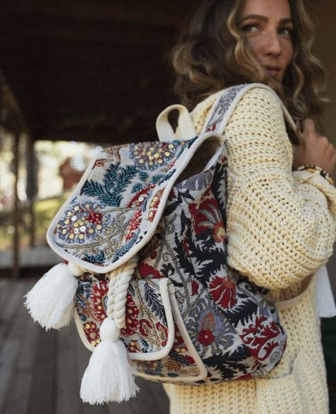 So stunning and timeless, you’ll enjoy this effortless accessory year after year. The Geneva Beaded Backpack will quickly become your go-to—not to mention all the compliments you’ll receive!⁠ ⁠ Boho Essentials, Bralette Outfit, Geneva, Sleek Fashion, Arm Candy, Trending Accessories, Hair Jewelry, Outfit Sets, Colorful Prints