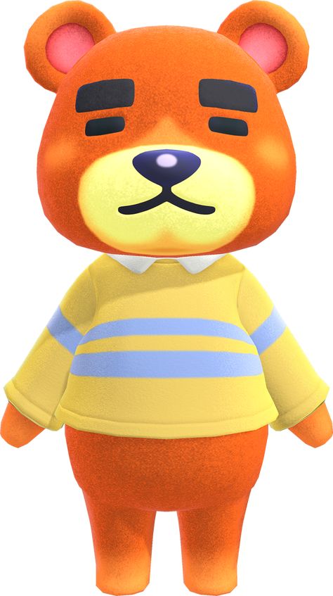 Teddy is a jock bear villager who appears in every game in the Animal Crossing series. His name refers to his species and the stuffed toy called a teddy bear. His catchphrase is "grooof," which refers to growling, a sound made by various animals, and in this case a bear. Teddy Animal Crossing, Animal Crossing Wiki, Lazy Bear, Animal Crossing Fan Art, City Folk, Animal Crossing Characters, Wooden Bear, Animal Crossing Villagers, Animal Crossing Pocket Camp