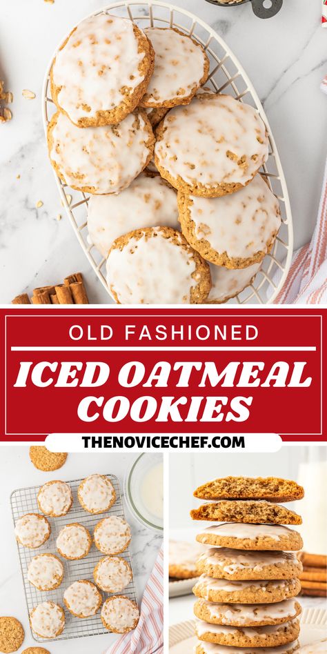 Old Fashioned Iced Oatmeal Cookies are a homespun favorite, with a chewy, crunchy texture. Made with wholesome ingredients and topped with sweet icing, these easy cookies are too good to resist! Old Fashioned Oatmeal Cookies, Cookies Icing, Iced Oatmeal Cookies, Old Fashioned Oatmeal, Cookie Cakes, Cookie Recipes Homemade, Individual Desserts, Cookie Snack, Oatmeal Cookie Recipes