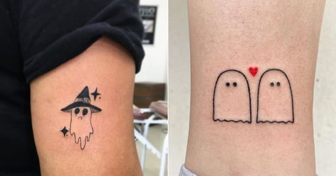 Small Cute Ghost Tattoos, Cheap Tattoo Ideas, Tiny Ghost Tattoo, Tiny Halloween Tattoos, Mini Ghost Tattoo, Ghost Tattoo Ideas, Tattoos Ghost, Ladies Tattoo, Ghost Tattoos