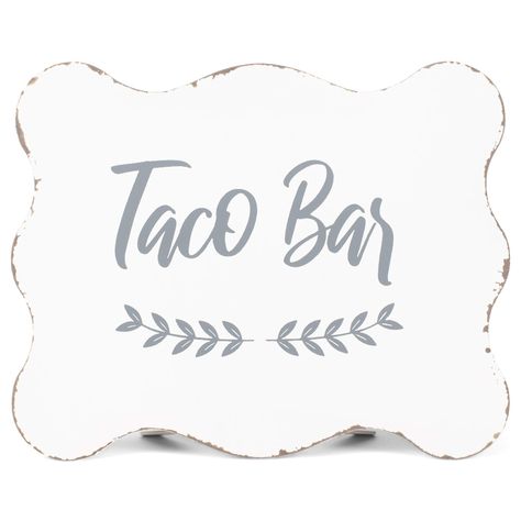 PRICES MAY VARY. TACO BAR SIGN Add some sophistication and style to your party with this distressed metal sign TABLETOP DISPLAY Measures 10 x 8-inches and has a welded attached easel back stand SCALLOPED DISTRESSED EDGING White sign reads, "Taco Bar" in grey lettering with a cute foliage accent HOST THE PERFECT PARTY Decorative metal sign directs guests to their favorite taco toppings and dresses up your table or bar display 49th & MAIN By Creative Brands features innovative, classic, boho, and Taco Bar Signs For Wedding, Bar Signs For Wedding, Taco Bar Sign, Taco Toppings, Creative Brands, Bar Display, White Sign, Bar Displays, Taco Bar