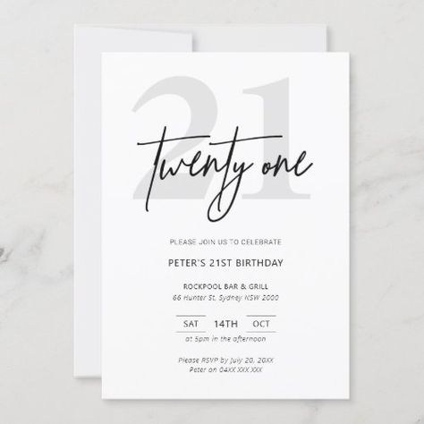 $2.80 | Minimalist Modern 21st Birthday Party Invitation | Birthday Invitations | classic invitation, minimalist invitation, elegant modern simple, birthday invitation, modern, black and white, happy birthday, typography, 21st, twenty one Modern Birthday Invitations, Birthday Invitations Black And White, Black And White Invitations Birthday, Invitation Card Design Birthday, Birthday Invitation Card Ideas, Invitation Design Birthday, Bday Invitation Card, Simple Birthday Invitation, 21st Invitations